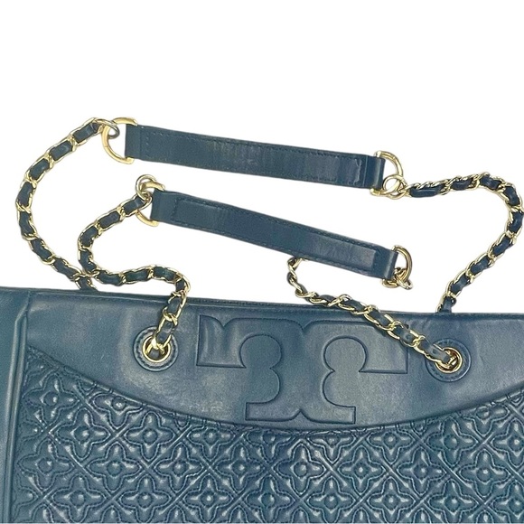 Tory Burch Tote Hudson Bay Navy Blue Gold Chain Bag - Picture 5 of 9